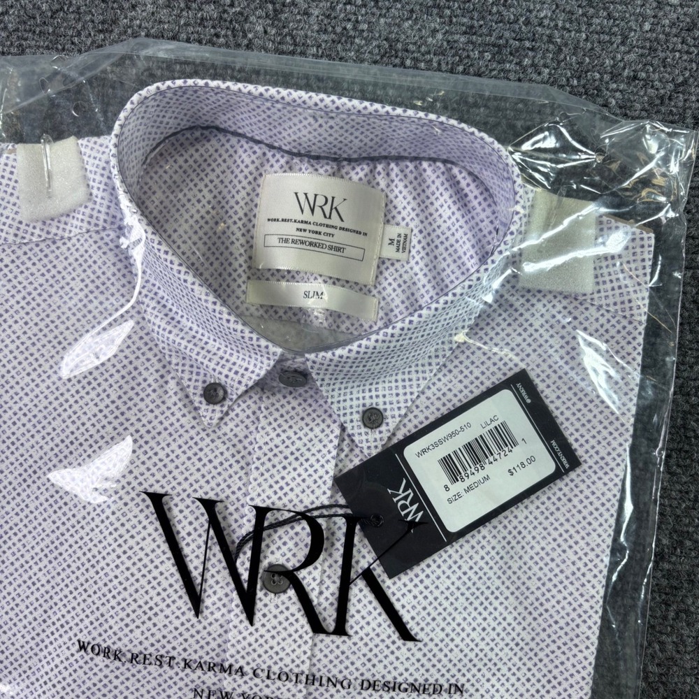 WRK Shirt Mens Medium Lilac Slim Fit Short Sleeve Cotton NWT WRK3SSW950-510